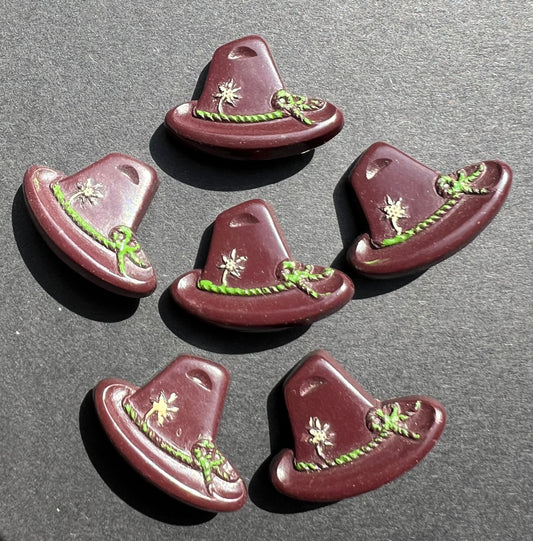 6 or 24 Vintage Italian Tyrolean Hat Buttons - Rich Brown + Green - 2cm tall 2.8cm wide.