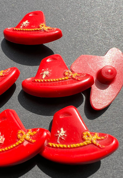 6 Bright Red + Yellow Vintage Italian Tyrolean Hat Buttons - 2cm tall 2.8cm wide.