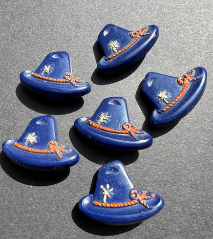 6 Rich Blue + Red Vintage Italian Tyrolean Hat Buttons - 2cm tall 2.8cm wide.
