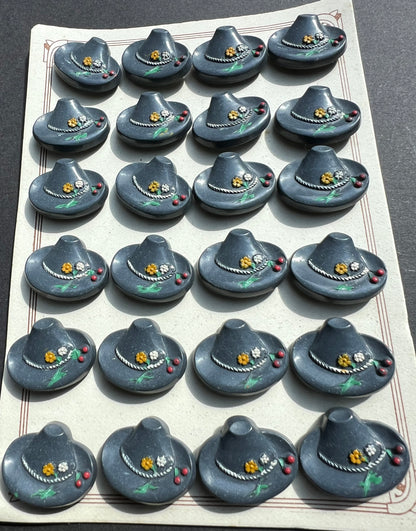 6 or 24 Vintage Grey Hats with Flowers + Cherries Buttons