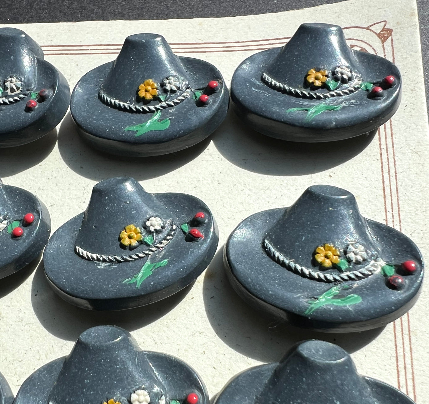 6 or 24 Vintage Grey Hats with Flowers + Cherries Buttons