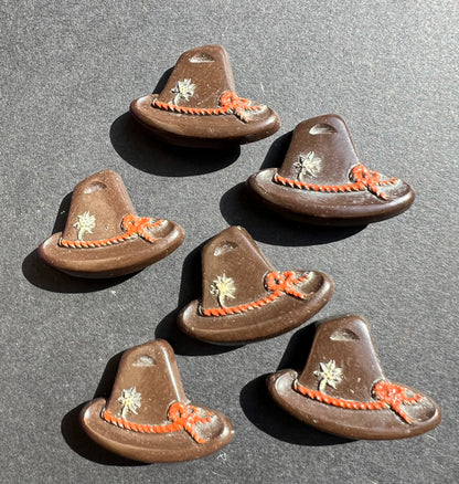 6 Vintage Italian Tyrolean Hat Buttons -Rich Brown + Red - 2cm tall 2.8cm wide.