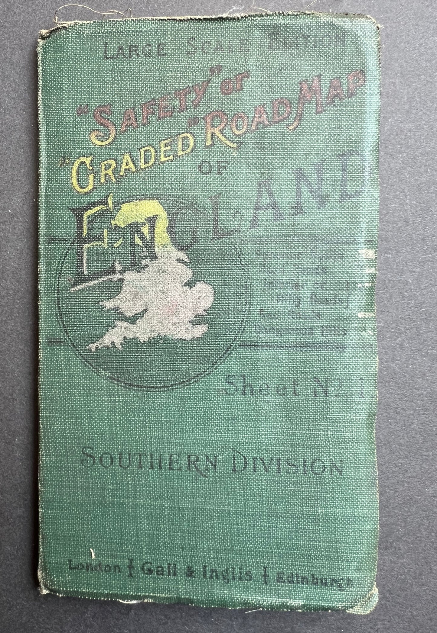 1900s Cloth Gall + Inglis  Cyclists "SAFETY GRADED ROAD MAP" of SW England Sheet 1.