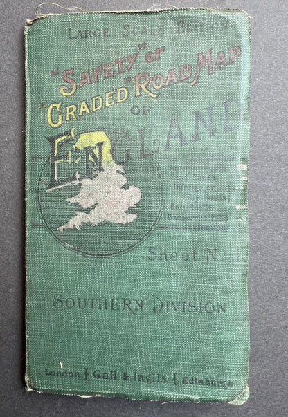 1900s Cloth Gall + Inglis  Cyclists "SAFETY GRADED ROAD MAP" of SW England Sheet 1.