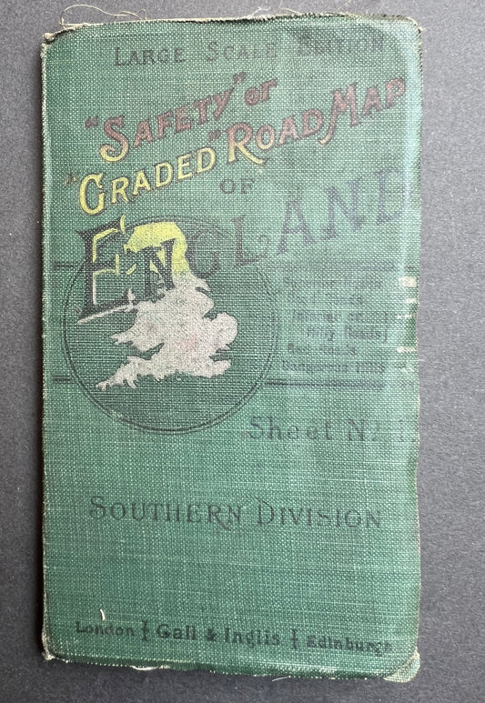 1900s Cloth Gall + Inglis  Cyclists "SAFETY GRADED ROAD MAP" of SW England Sheet 1.
