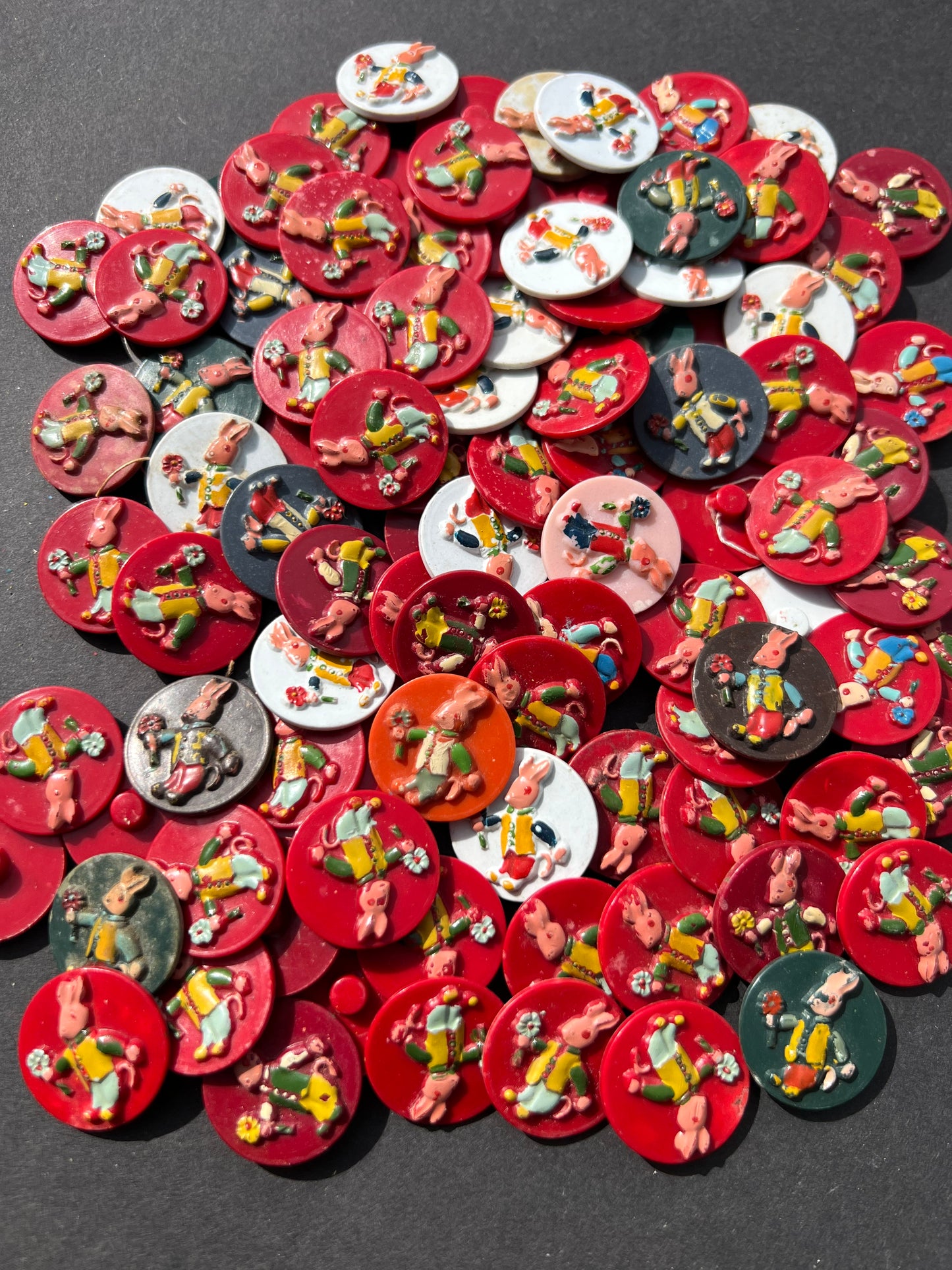 100 Vintage Rabbit Buttons (Slight paint wear)