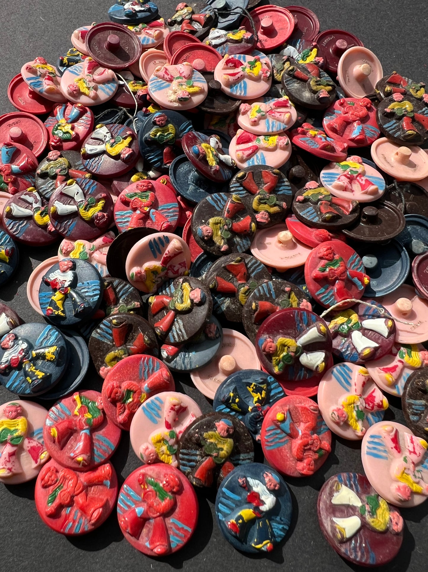130 Vintage Sailor Buttons with worn paint.