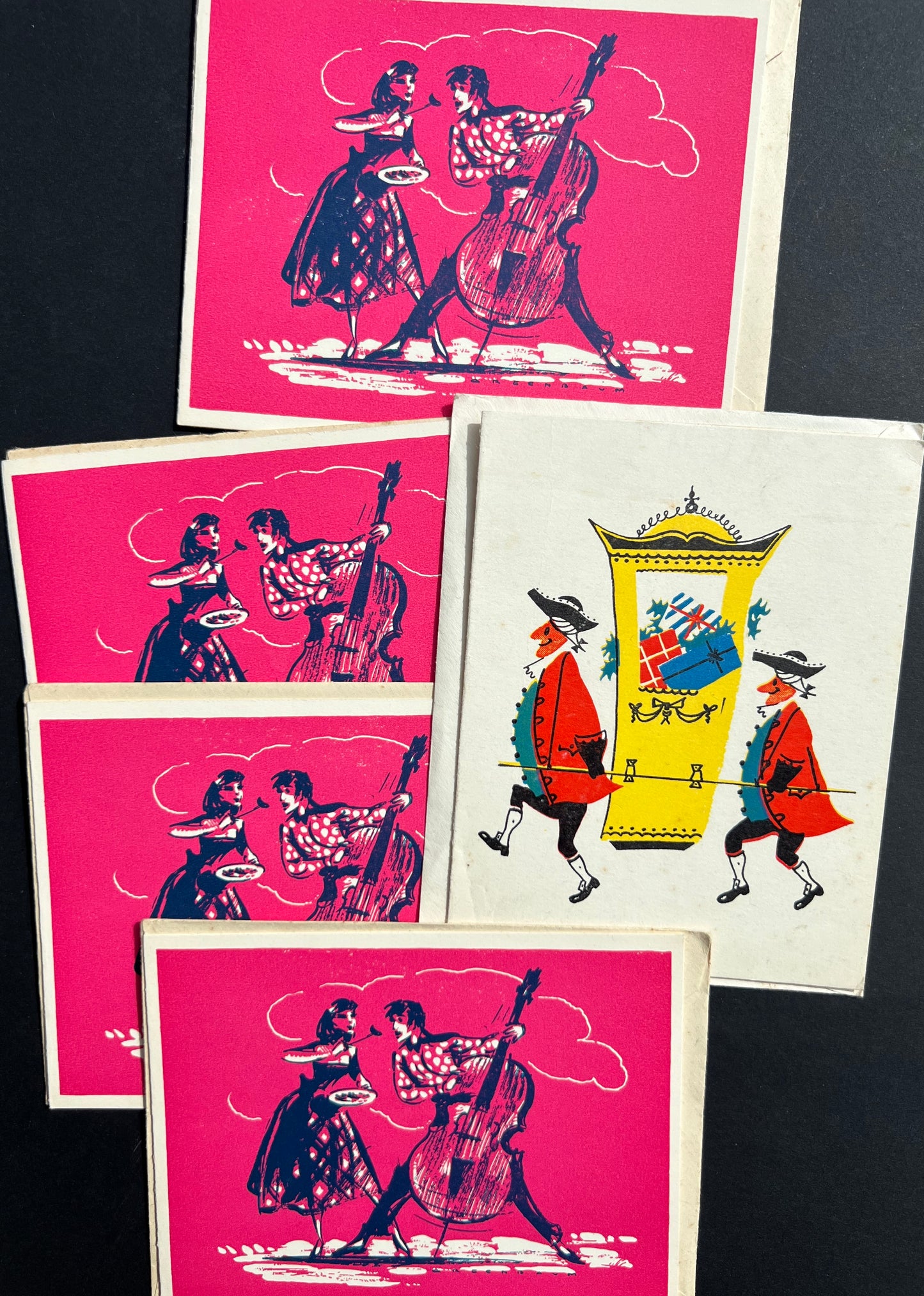 5 x 1950s Christmas Cards (Envelopes a bit stuck to cards !)