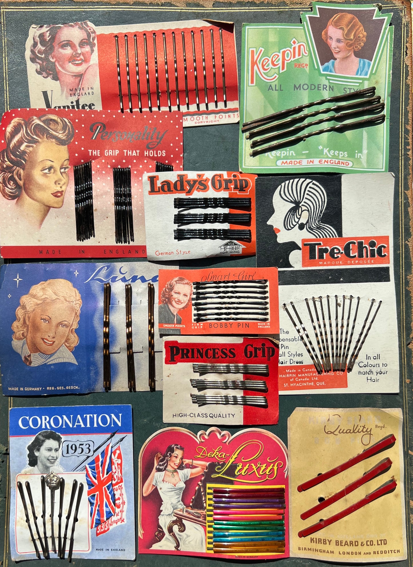 12 1940s/50s Hair Pin Display Cards.
