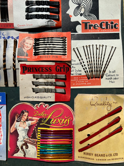 12 1940s/50s Hair Pin Display Cards.