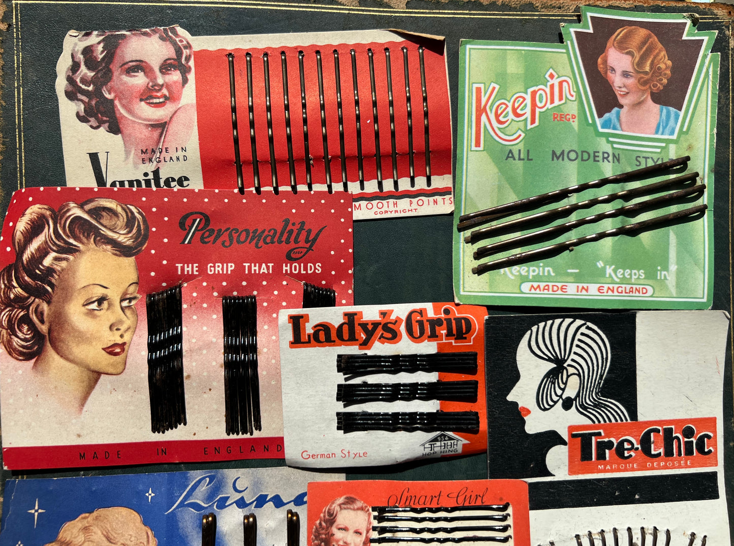 12 1940s/50s Hair Pin Display Cards.
