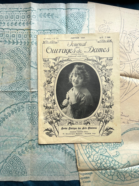 January 1921 French Needlework Magazine with 2 Patterns - Journal des Ouvrages de Dames Wonderful Embroidery Fashion Crochet Knitting Interiors Sewing