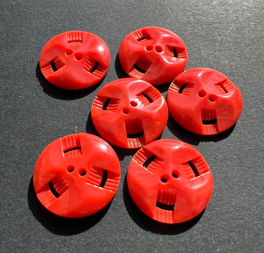 6 or 24 Vibrant Red Carved 1.7cm Vintage Buttons