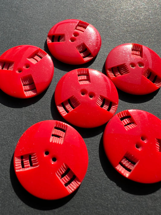 6  Intense Red Vintage French 2.2cm Buttons