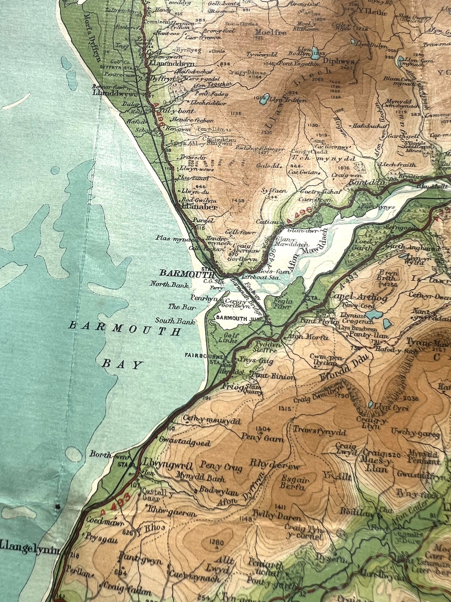 1925 Bartholomew's Half Inch Contoured Map of CENTRAL WALES Sheet 16