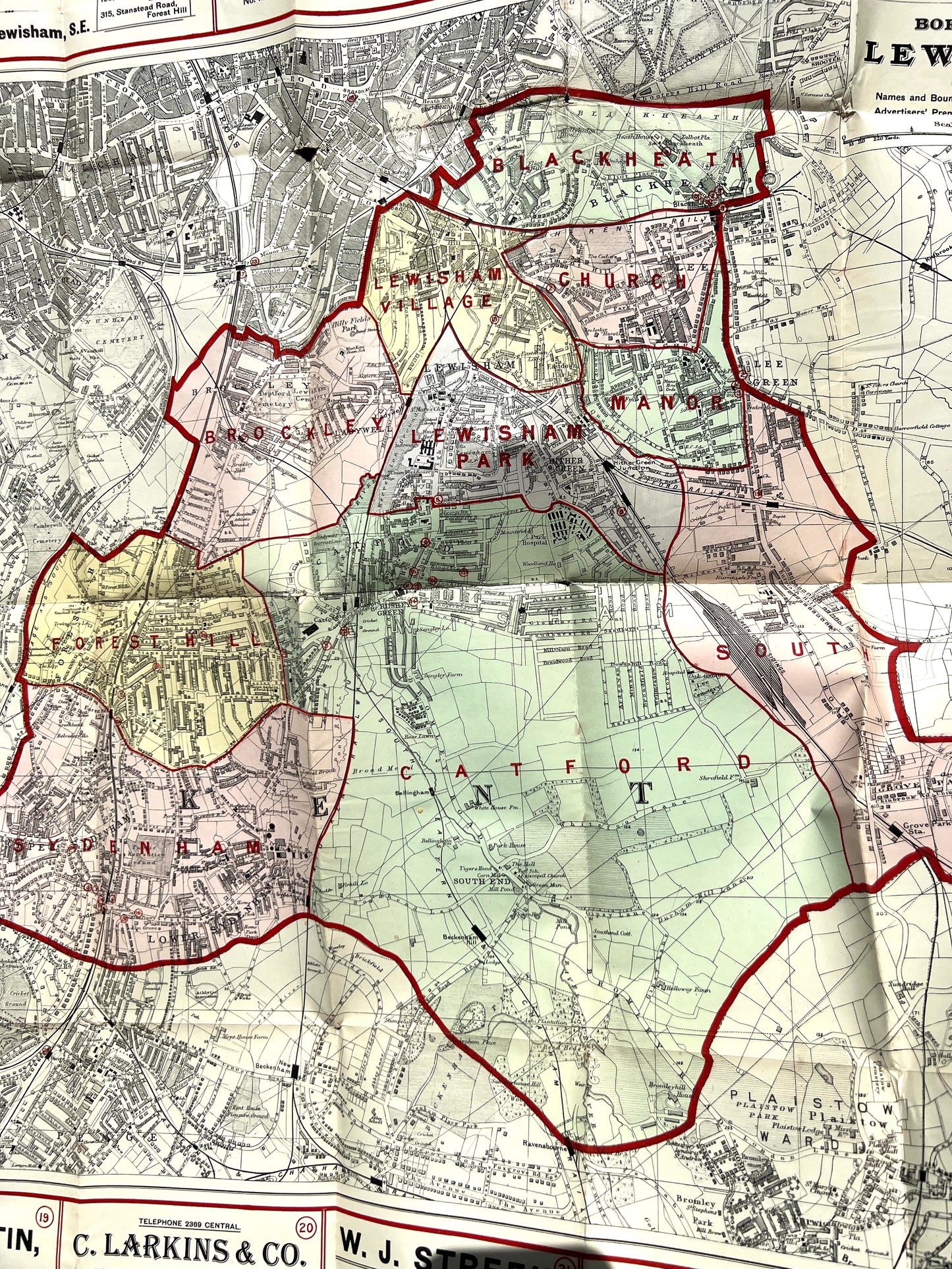 Fascinating 1920s Map of BOROUGH of LEWISHAM