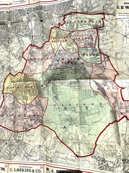 Fascinating 1920s Map of BOROUGH of LEWISHAM