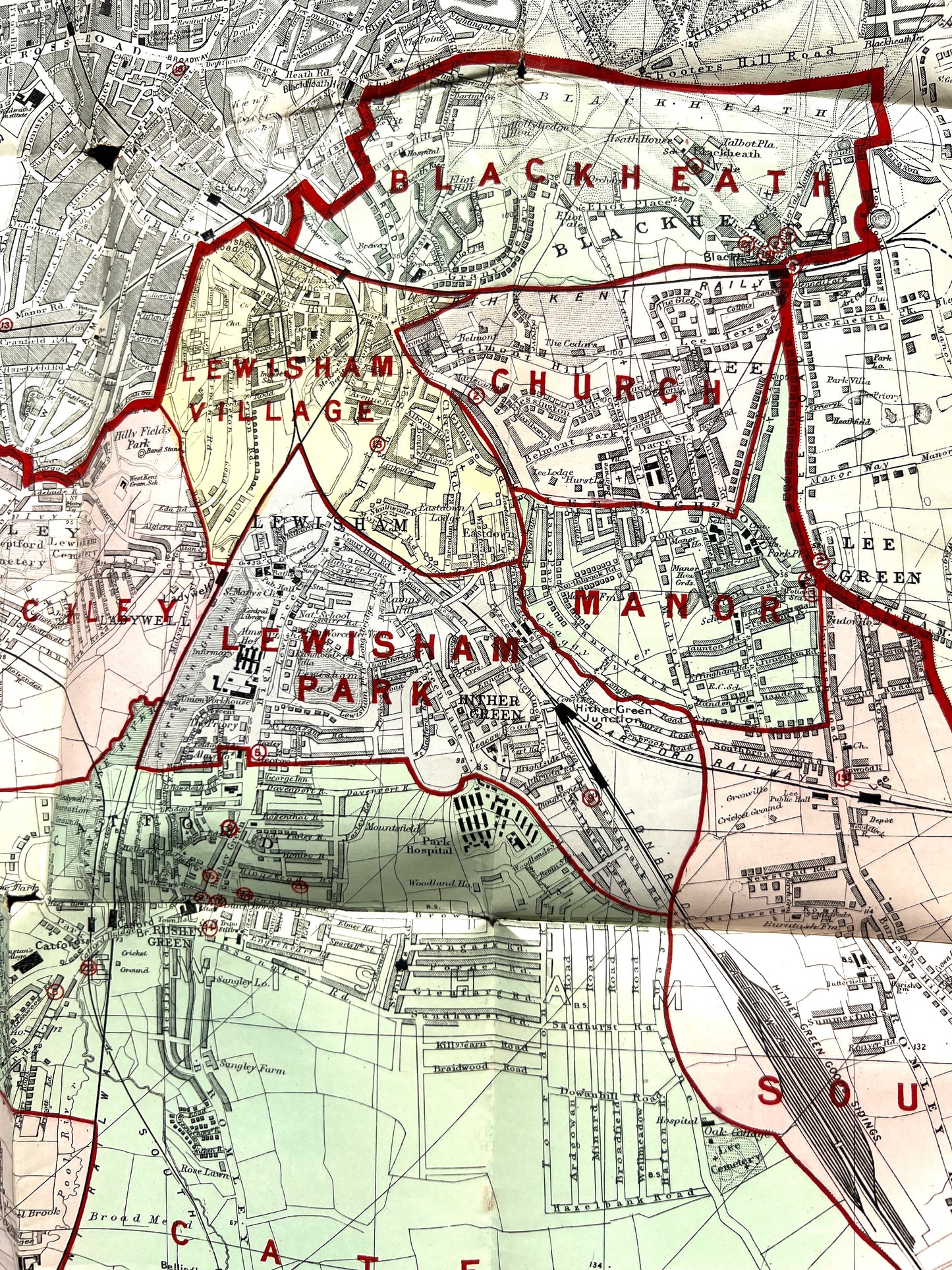 Fascinating 1920s Map of BOROUGH of LEWISHAM