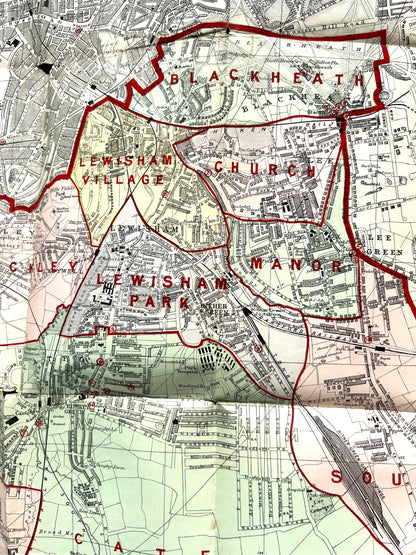 Fascinating 1920s Map of BOROUGH of LEWISHAM