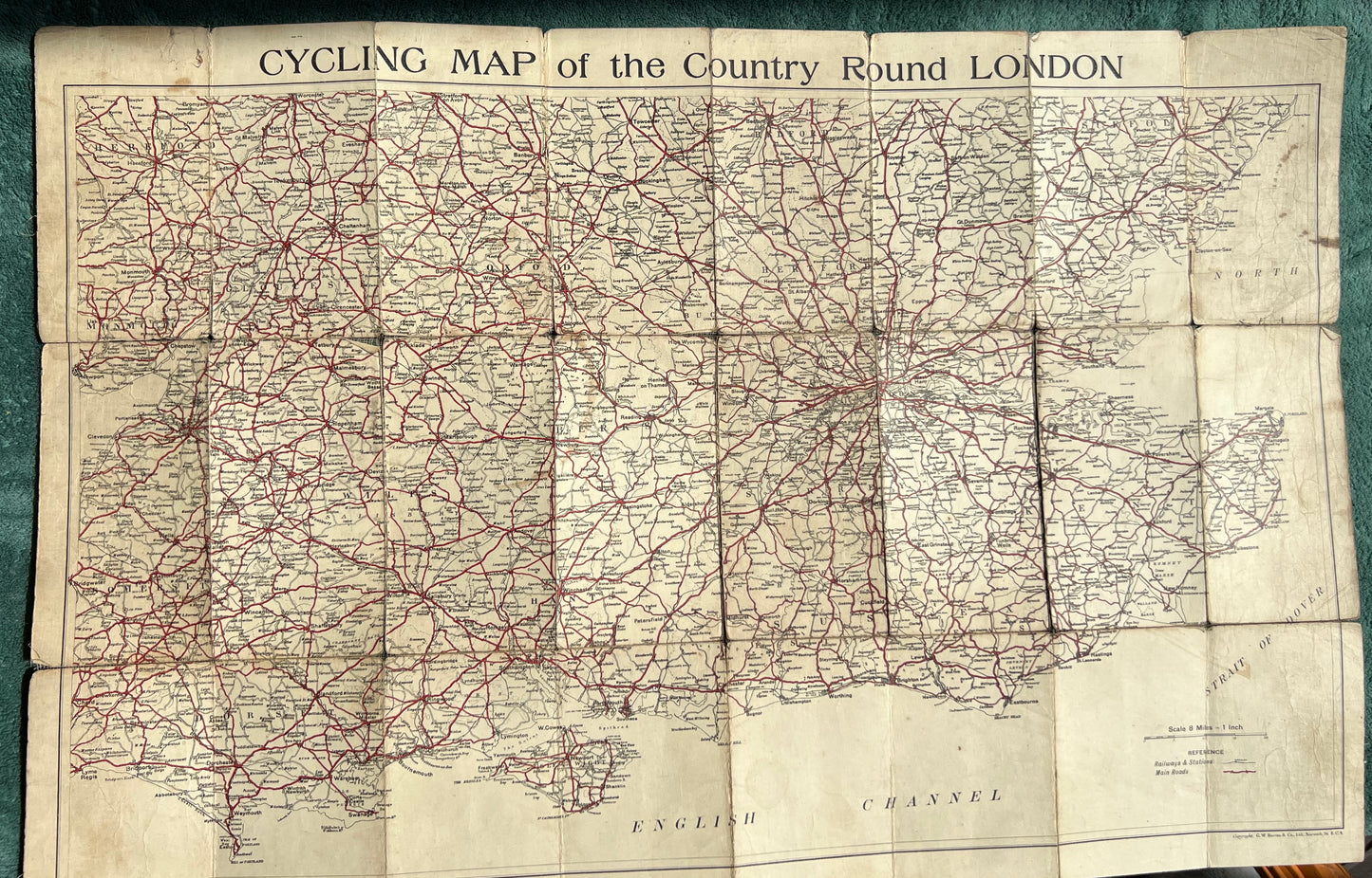 1920s CYCLING Map of the Country Around LONDON on Cloth