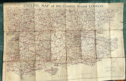 1920s CYCLING Map of the Country Around LONDON on Cloth