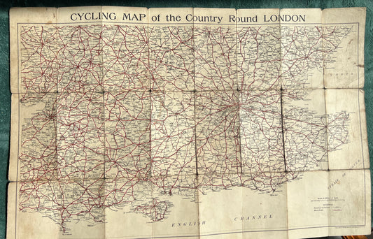 1920s CYCLING Map of the Country Around LONDON on Cloth