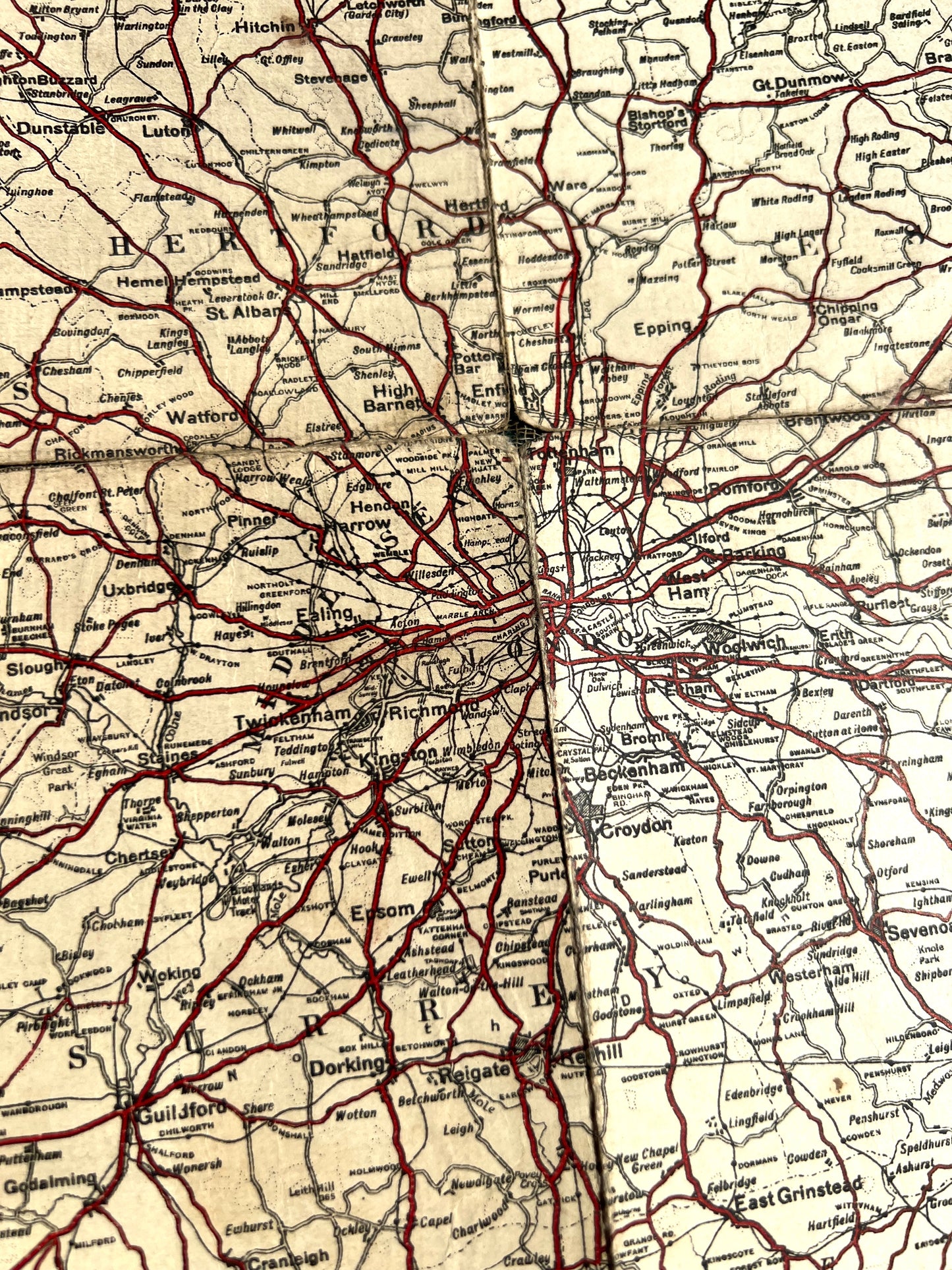 1920s CYCLING Map of the Country Around LONDON on Cloth