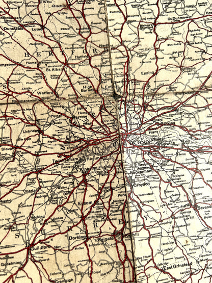 1920s CYCLING Map of the Country Around LONDON on Cloth