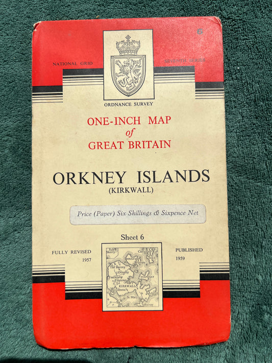 1950s One Inch ORDNANCE SURVEY Map of ORKNEY ISLANDS (KIRKWALL) Sheet 6.