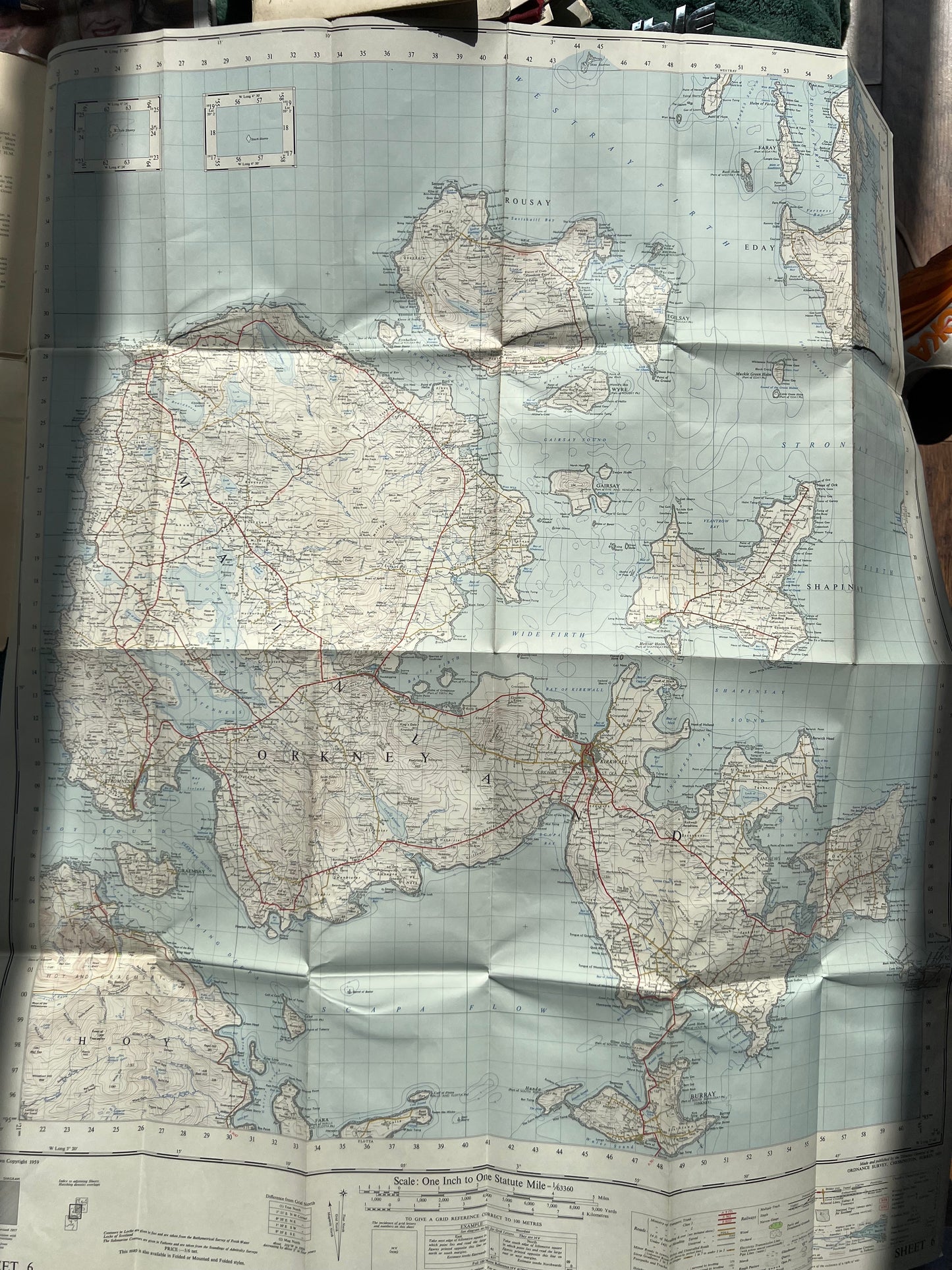 1950s One Inch ORDNANCE SURVEY Map of ORKNEY ISLANDS (KIRKWALL) Sheet 6.