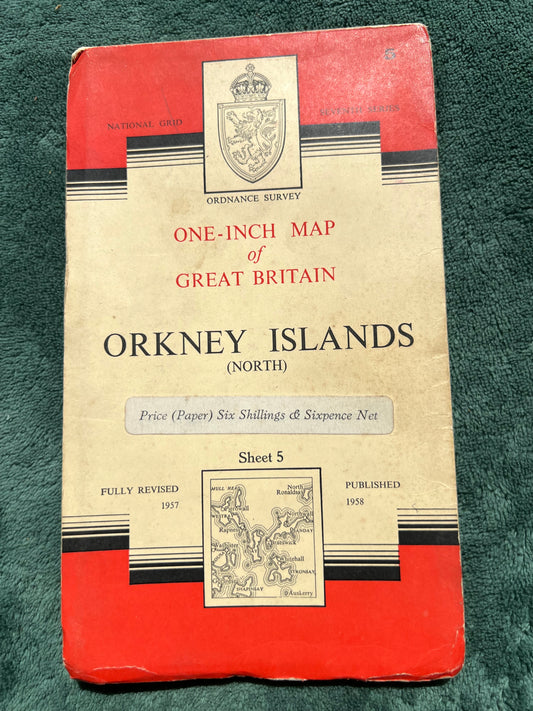 1950s One Inch ORDNANCE SURVEY Map of ORKNEY ISLANDS (NORTH) Sheet 5.
