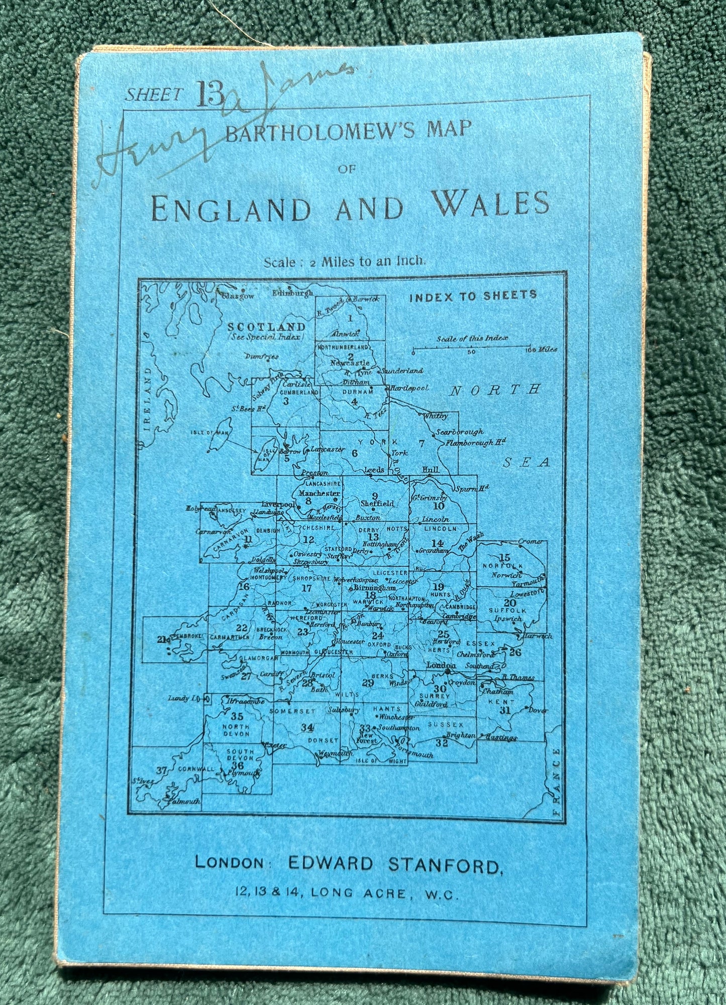 1920s Bartholomew's Dissected Cloth Map of DERBY and NOTTINGHAM Sheet 13