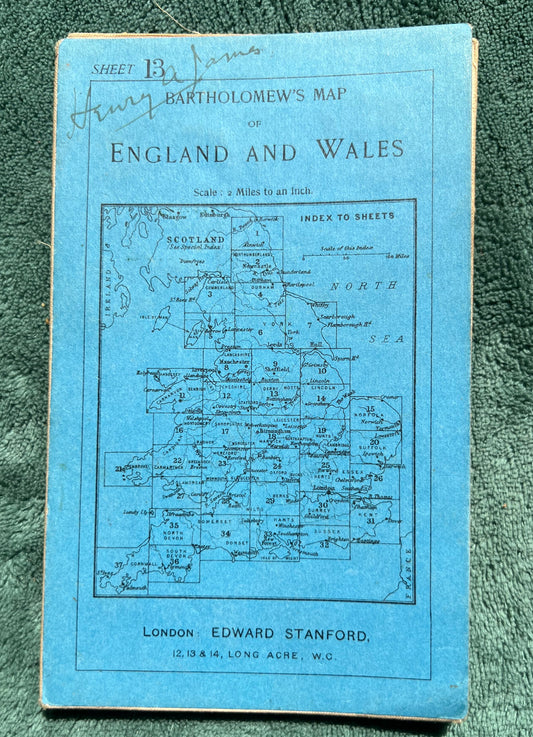 1920s Bartholomew's Dissected Cloth Map of DERBY and NOTTINGHAM Sheet 13