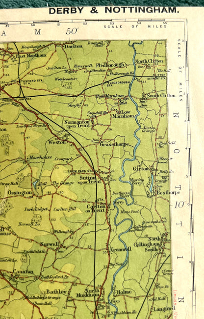 1920s Bartholomew's Dissected Cloth Map of DERBY and NOTTINGHAM Sheet 13