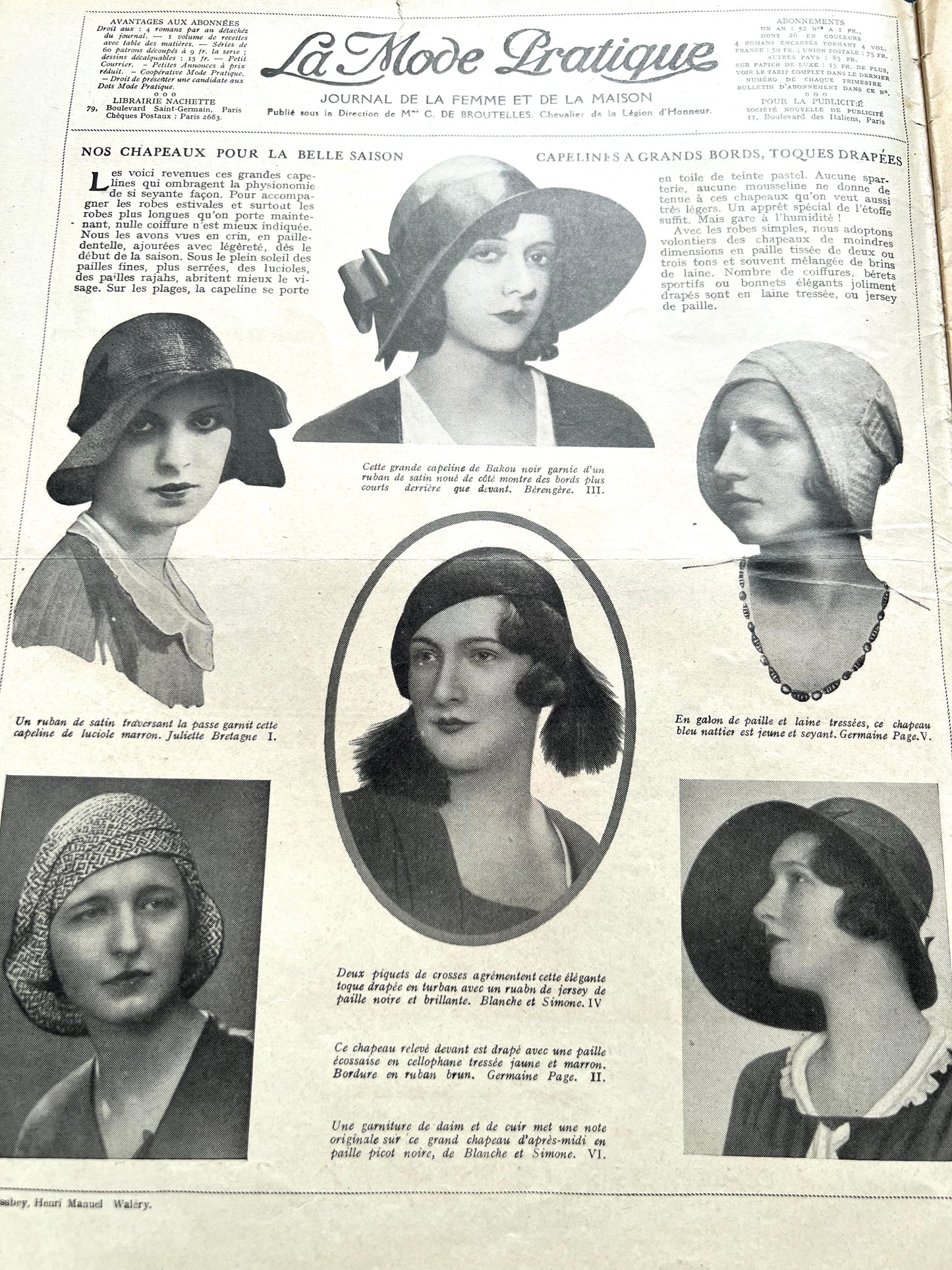 Summer Fashions and Hats in July 1930 French Women's Magazine Mode Pratique