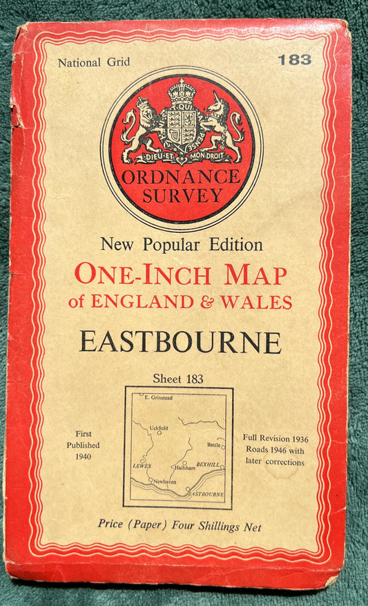 1940s One Inch ORDNANCE SURVEY Map of Eastbourne on Paper