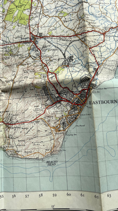 1940s One Inch ORDNANCE SURVEY Map of Eastbourne on Paper