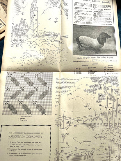 Nightwear and Needlework Patterns in October 1953 French Women's Magazine Femmes d'Aujourd'hui with Pattern