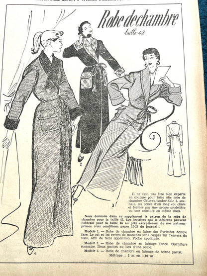 Nightwear and Needlework Patterns in October 1953 French Women's Magazine Femmes d'Aujourd'hui with Pattern