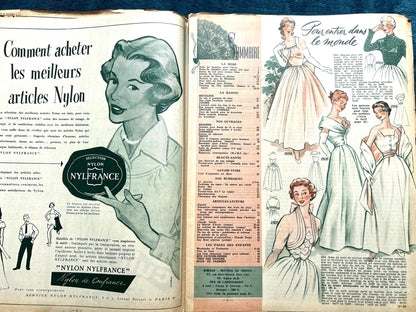 Nightwear and Needlework Patterns in October 1953 French Women's Magazine Femmes d'Aujourd'hui with Pattern