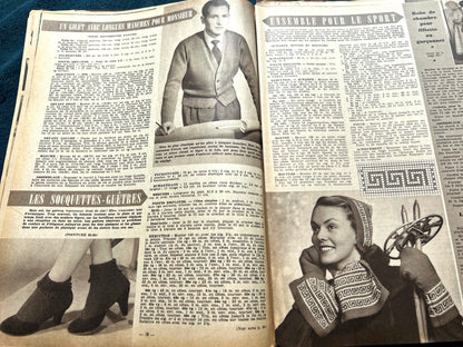Nightwear and Needlework Patterns in October 1953 French Women's Magazine Femmes d'Aujourd'hui with Pattern