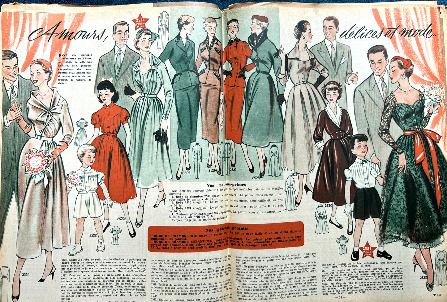 Nightwear and Needlework Patterns in October 1953 French Women's Magazine Femmes d'Aujourd'hui with Pattern