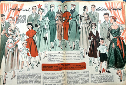 Nightwear and Needlework Patterns in October 1953 French Women's Magazine Femmes d'Aujourd'hui with Pattern