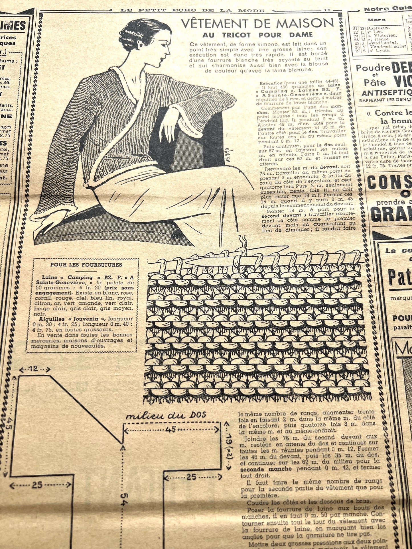 March 1937 French Fashion Paper Le Petit Echo de la Mode