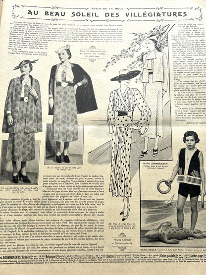1930s Summer Holiday Fashions in July 1935 French Fashion Paper Le Petit Echo de la Mode