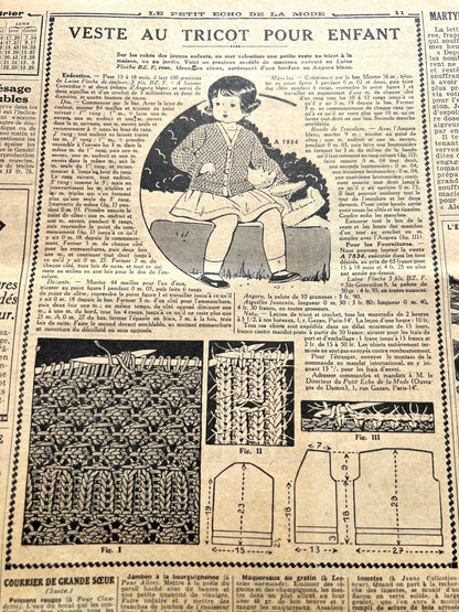 Such Neat Children in October 1935 French Fashion Paper Le Petit Echo de la Mode