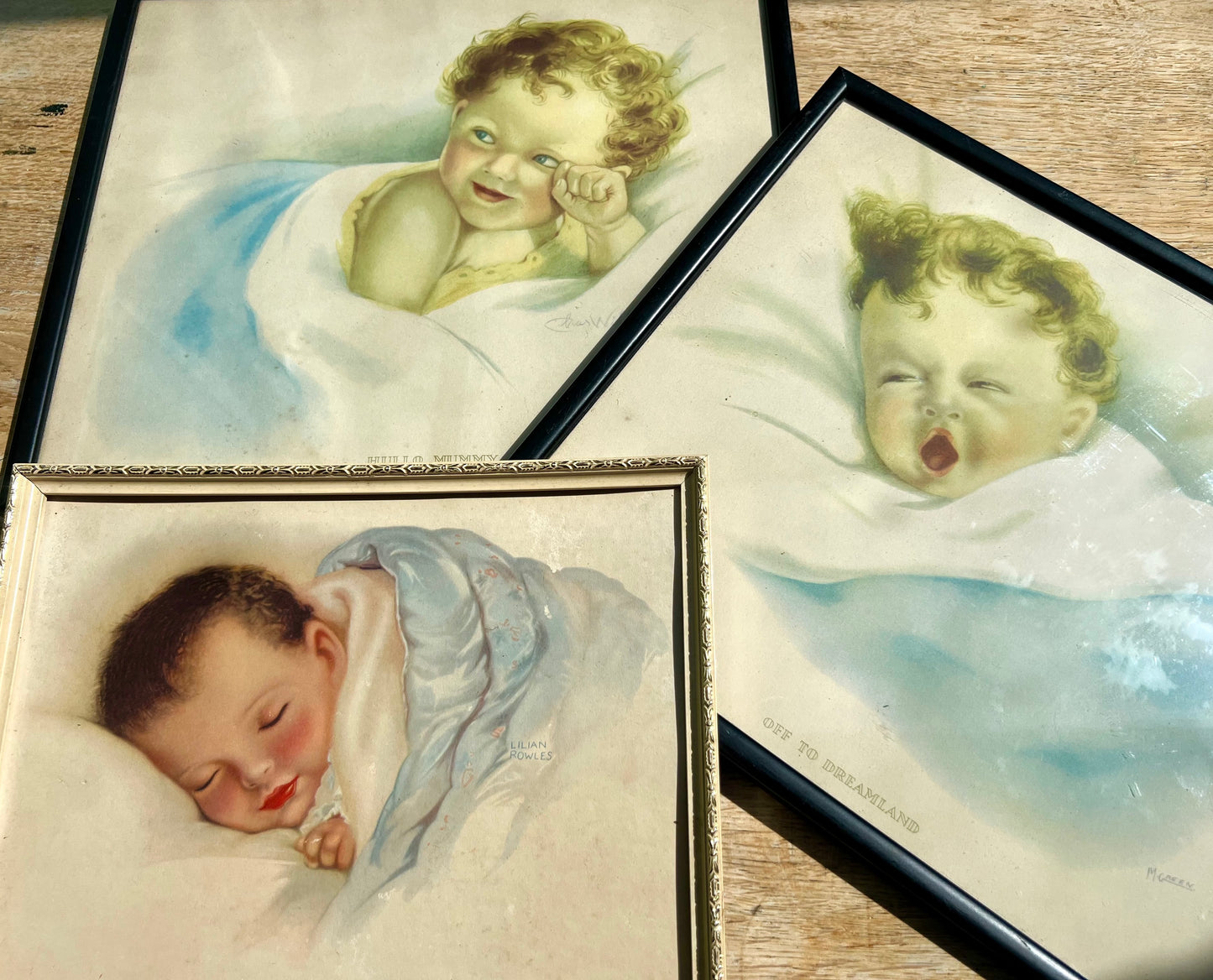 Lot of 3 Artist Signed Framed Baby Prints from the 1930s - 50s.