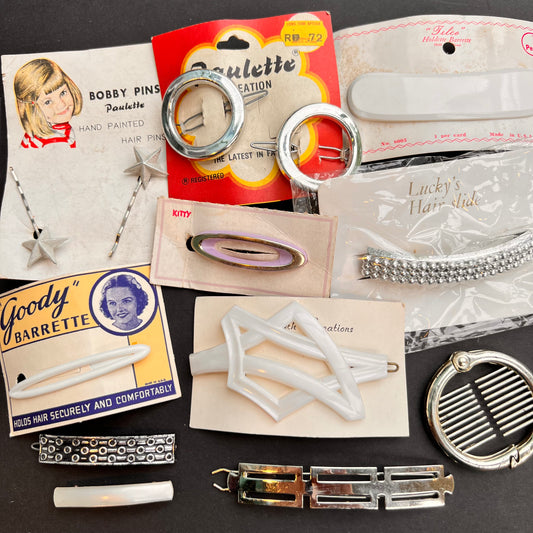 10 Vintage Silver and White Hair Accessories