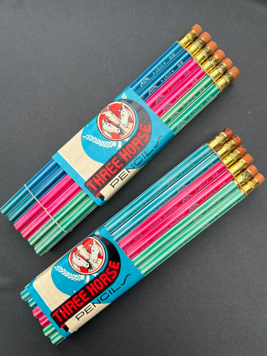 Bundle of 12 THREE HORSE HB Pencils Made in Japan.