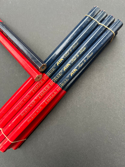 A Bundle of 12 Vintage THREE HORSE  Double Ended Red & Blue Pencils